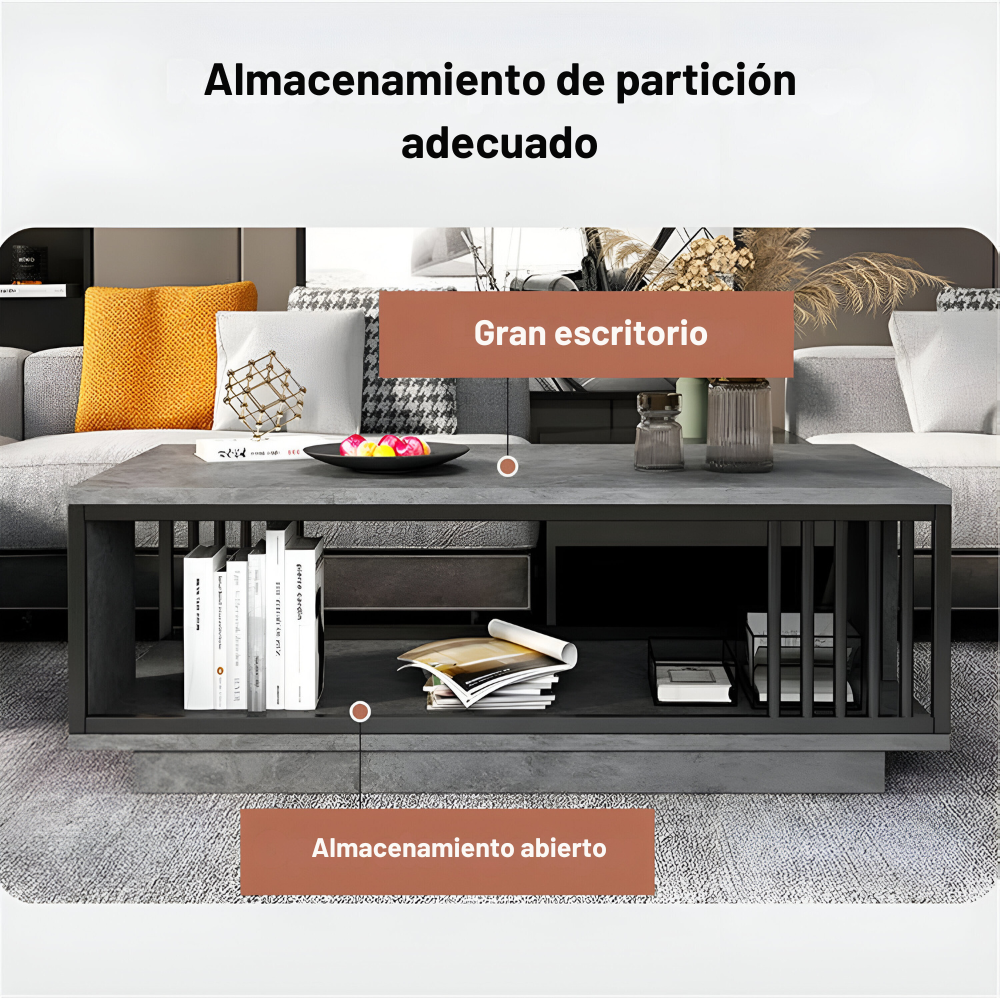 Mesa De Centro Rectangular Para Living Gris 100x50x40 cm