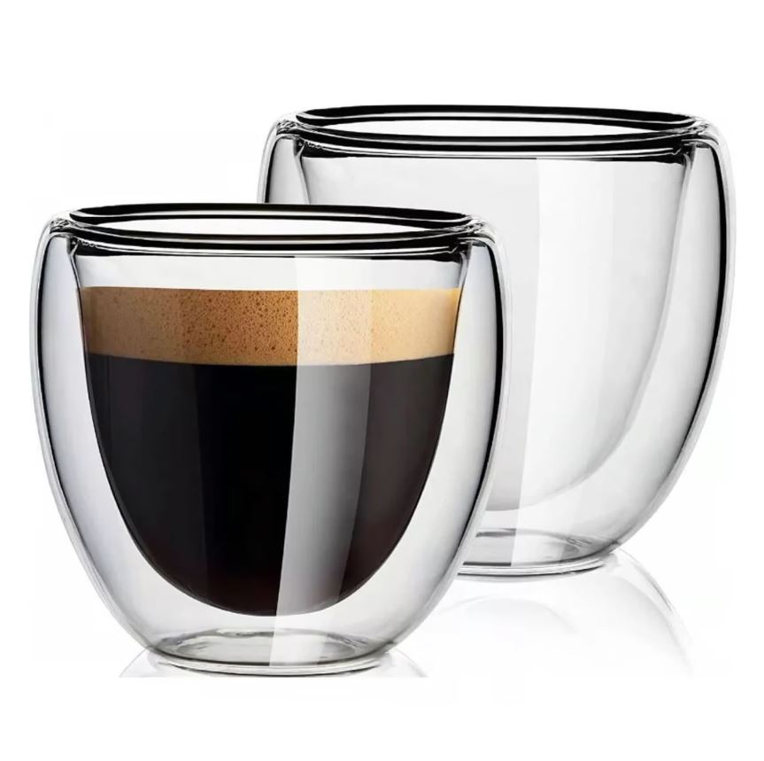Juego 6 Tazas Espresso Doble Vidrio 80ml