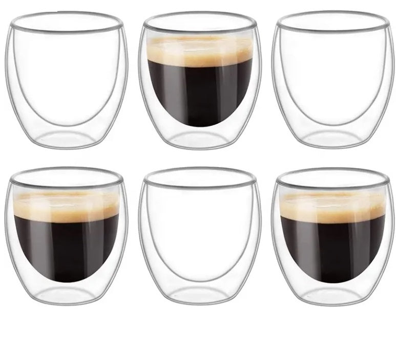 Juego 6 Tazas Espresso Doble Vidrio 80ml